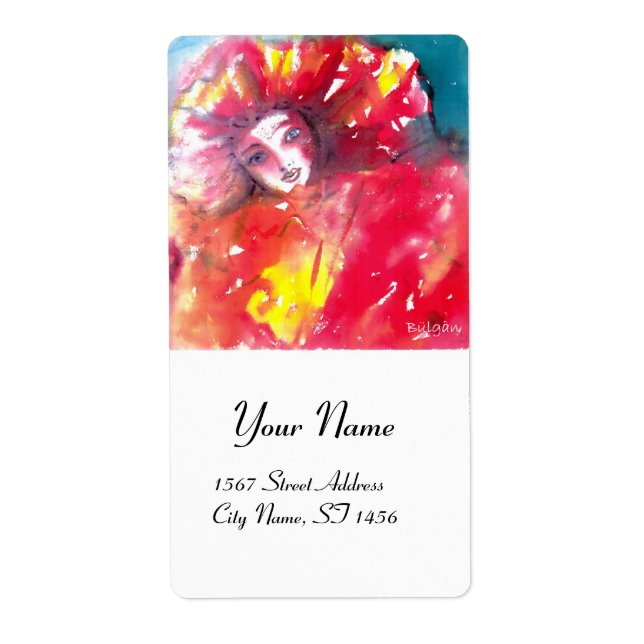 ETIQUETA FACHAS MASQUERADAS VENECIANAS - MÁSCARA EN ROJO (Frente)