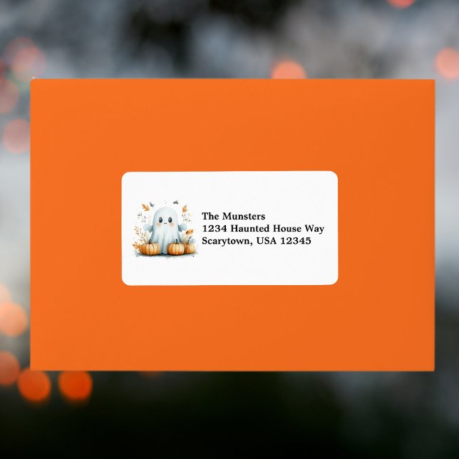 Etiqueta Fall Leaves Calabazas Fantasma Amigable Halloween (Subido por el creador)