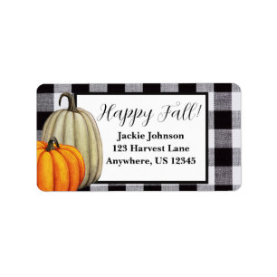 Etiqueta Fall Pumpkins Gingham Plaid Happy Fall