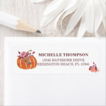 Fall Watercolor Pumpkin Floral Address Labels