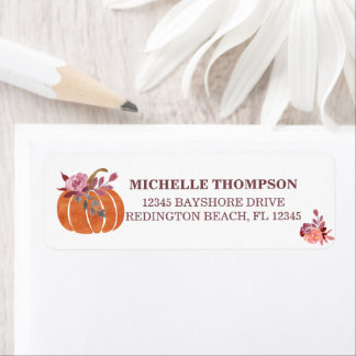 Etiqueta Fall Watercolor Pumpkin Floral Address Labels