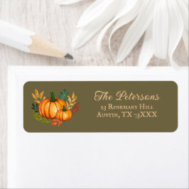 Etiqueta Fall Watercolor Pumpkin Green Return Address
