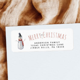 Etiqueta Familia Rustic Merry Christmas Watercolor Snowman