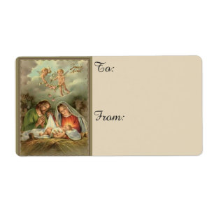 Etiqueta Familia santa de la natividad del navidad