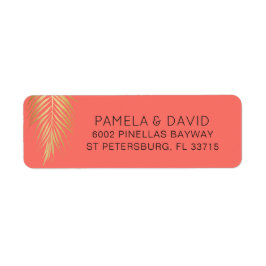 Etiqueta Fanco de oro tropical de palma en coral
