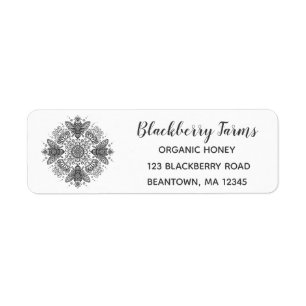 Etiqueta Fancy Black Bee Mandala Honey Business Label