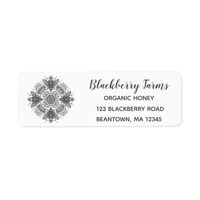 Etiqueta Fancy Black Bee Mandala Honey Business Label (Frente)
