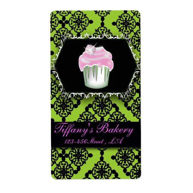 Etiqueta Fancy Lime Green Cupakes Bakery Labery (Frente)
