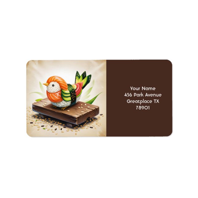 Etiqueta Fantasía Cuidada Pequeña Pájaro Sushi (Frente)