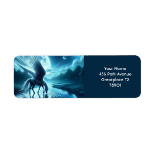 Etiqueta Fantasía Cute Horse Wings Moon