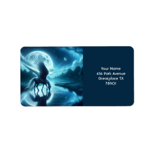 Etiqueta Fantasía Cute Horse Wings Moon