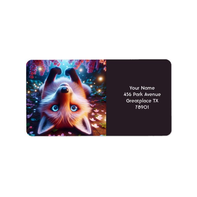 Etiqueta Fantasía Cute Laying Fox (Frente)