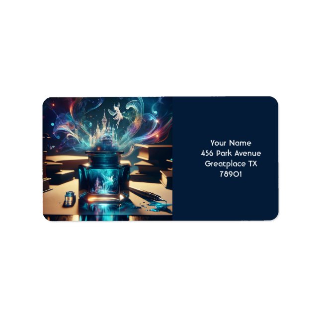 Etiqueta Fantasía Cute Pluma Tinta Azul (Frente)