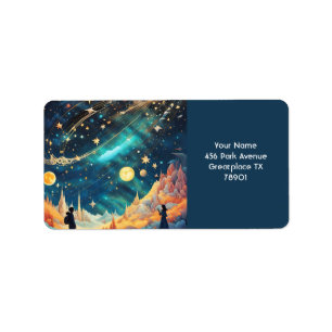 Etiqueta Fantasía Cute Space Moon Mountains