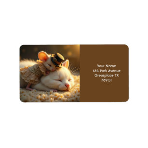 Etiqueta Fantasía lindo amor al gato del ratón