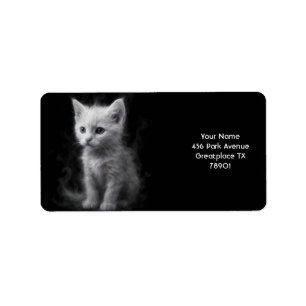 Etiqueta Fantasía lindo Gatito de Humo Blanco