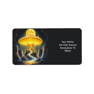 Etiqueta Fantasía lindo hongo amarillo antiguo