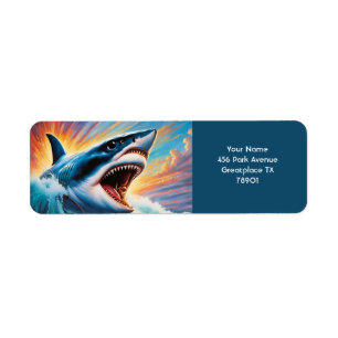 Etiqueta Fantasía lindo Vivid Shark atacando barco