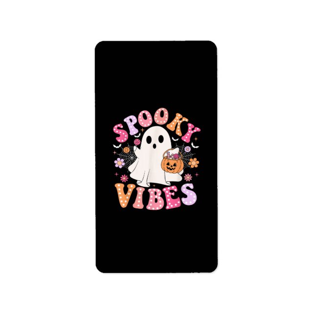 Etiqueta Fantasma Fantasma Retro Groovy Halloween (Frente)