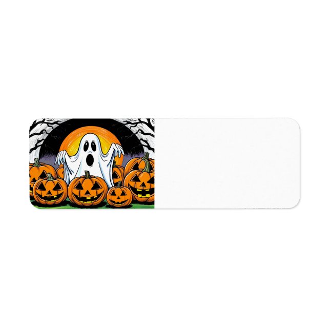 Etiqueta Fantasma feliz de Halloween (Frente)