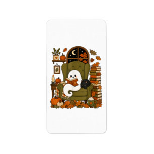 Etiqueta Fantasma Lindo Leyendo Libro Gato Negro Otoño Cala