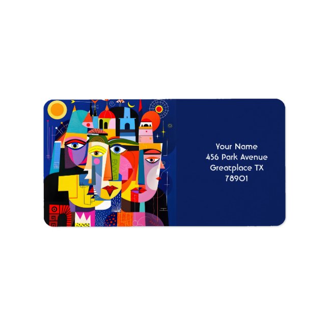 Etiqueta Fantasy Cute Abstract Faces Formas (Frente)