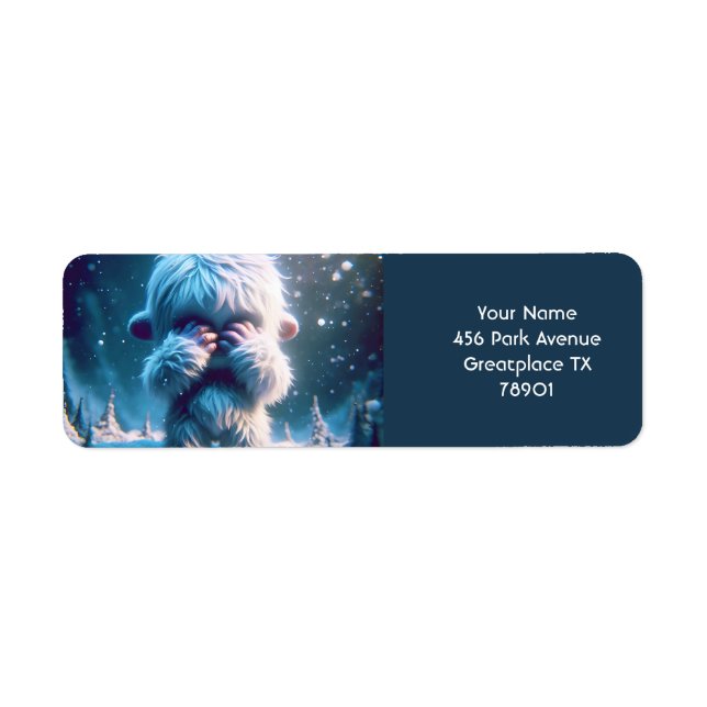 Etiqueta Fantasy Cute Baby Yeti Winter (Frente)