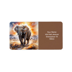 Etiqueta Fantasy Cute Big Elephant Savanna