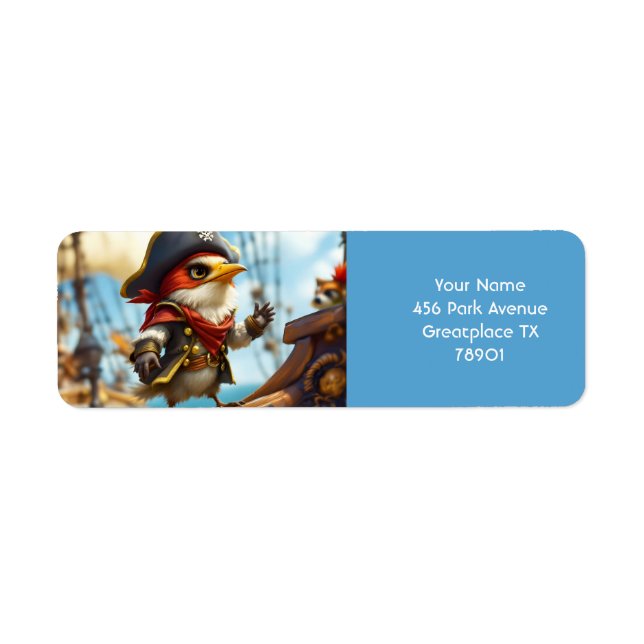 Etiqueta Fantasy Cute Bird Captain Pirate (Frente)