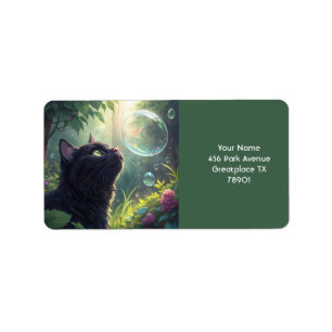 Etiqueta Fantasy Cute Black Cat Forest