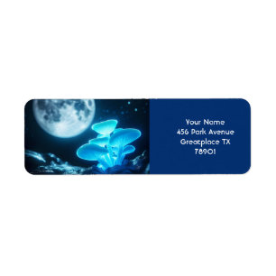 Etiqueta Fantasy Cute Blue Mushrooms Moon