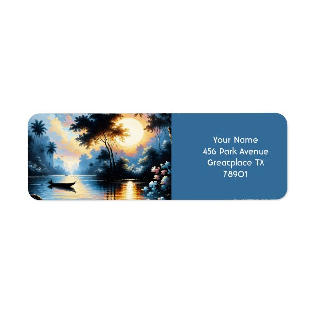 Etiqueta Fantasy Cute Bote Sunset Lake (Frente)