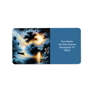 Etiqueta Fantasy Cute Bote Sunset Lake