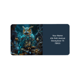Etiqueta Fantasy Cute Brass Turquoise Owl