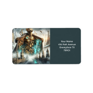 Etiqueta Fantasy Cute Bridge Steampunk Robot