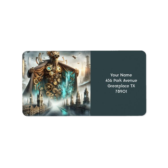Etiqueta Fantasy Cute Bridge Steampunk Robot (Frente)
