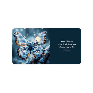 Etiqueta Fantasy Cute Butterfly champiñones invierno