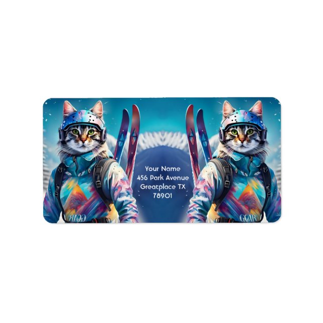 Etiqueta Fantasy Cute Cat Alpine Skis (Frente)