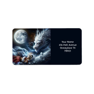 Etiqueta Fantasy Cute Chica Dragon Moon