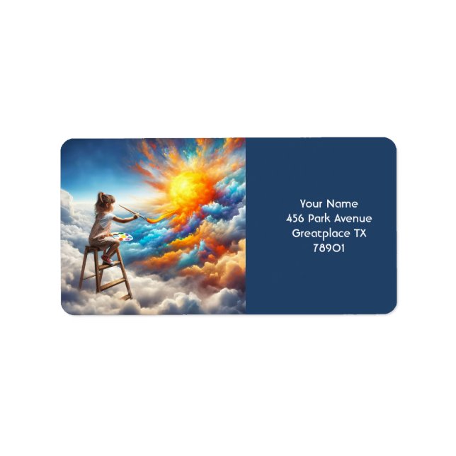 Etiqueta Fantasy Cute Chica Pintar Sol (Frente)