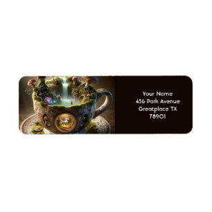 Etiqueta Fantasy Cute Cup Mushrooms Forest