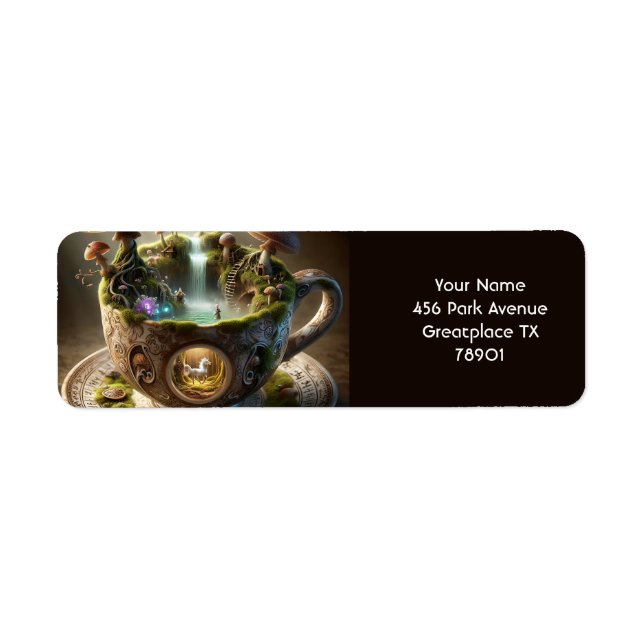 Etiqueta Fantasy Cute Cup Mushrooms Forest (Frente)