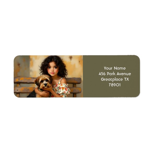 Etiqueta Fantasy Cute Dog Chica Bench (Frente)