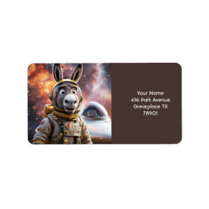 Etiqueta Fantasy Cute Donkey Astronauta