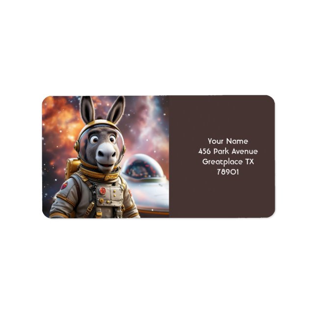 Etiqueta Fantasy Cute Donkey Astronauta (Frente)