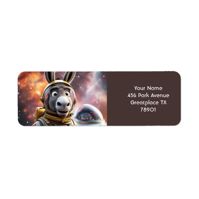 Etiqueta Fantasy Cute Donkey Astronauta (Frente)