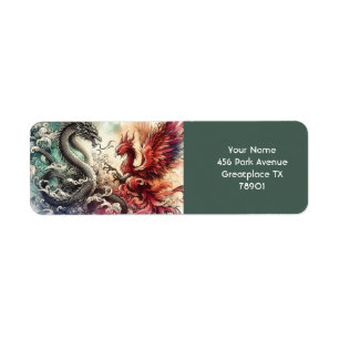 Etiqueta Fantasy Cute Dragon Phoenix Ink