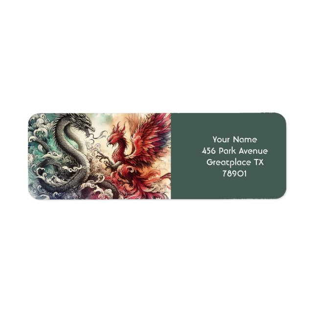 Etiqueta Fantasy Cute Dragon Phoenix Ink (Frente)