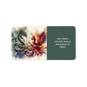 Etiqueta Fantasy Cute Dragon Phoenix Ink