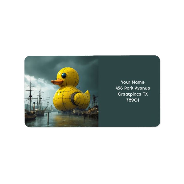 Etiqueta Fantasy Cute Duck War Ship (Frente)